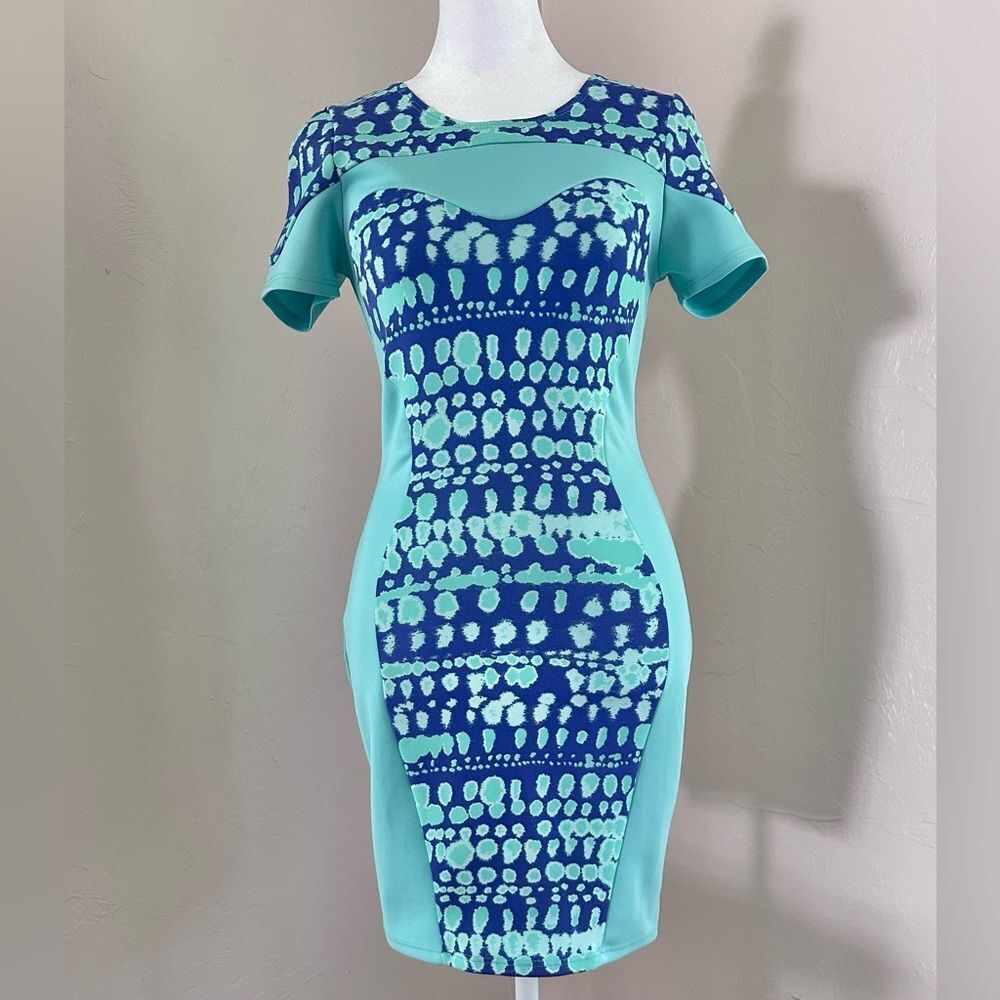Nasty Gal Wave Crush Open Back Mini Dress Aqua / Turquoise Blue Tie Dye Scuba S - Picture 4 of 16